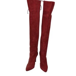 Andrea Pfister Red Suede Leather Knee High Boots Heeled